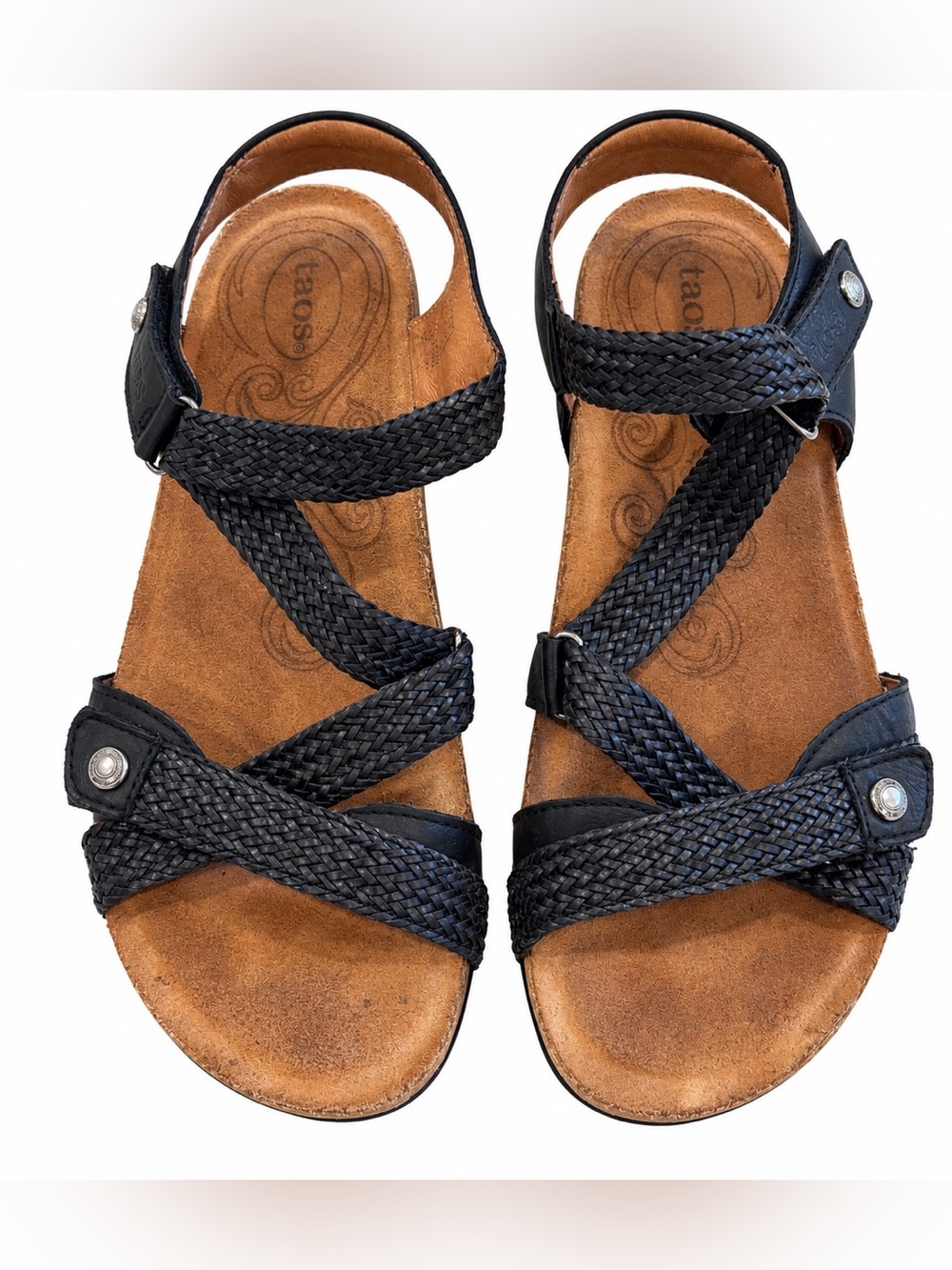 Taos Black Leather Braided Comfort Sandals – Women’s Size 8.5